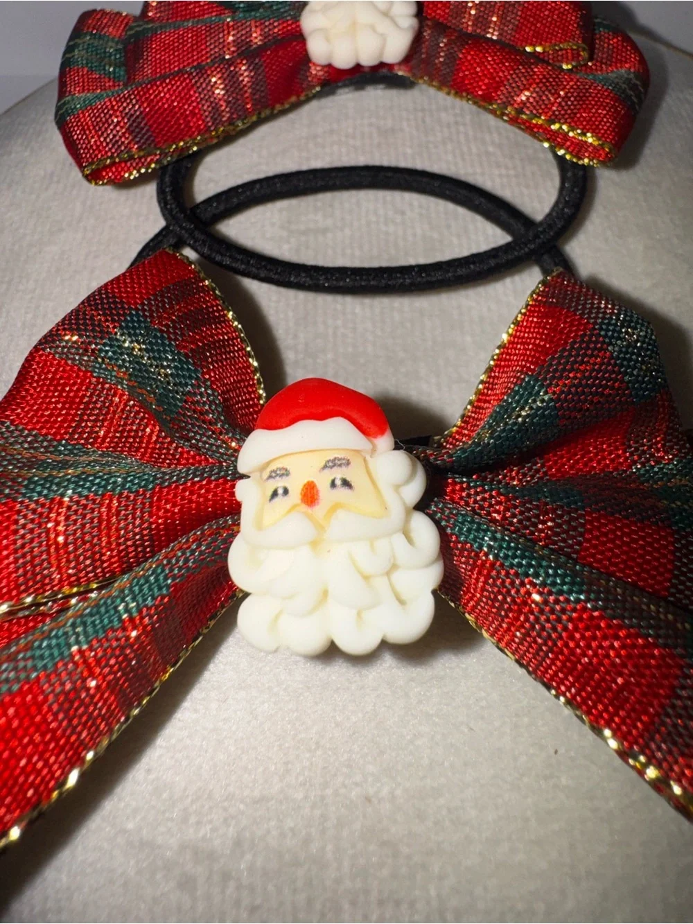 Festive Red Plaid Santa Bow Hair Ties for Kids